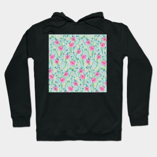 Summer Meadow Floral Nature Teal Illustration Hoodie